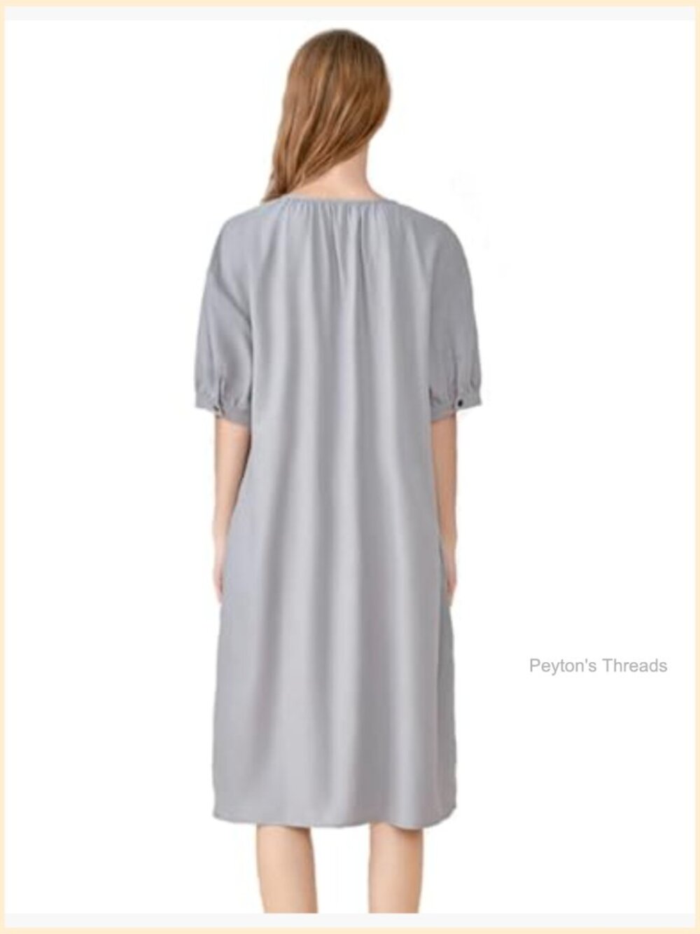 Cotton Linen Short Sleeve Midi Tunic Dress with Pockets - Picture 4 of 5